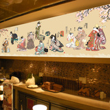 浮世绘日式料理美式寿司3D复古餐厅大型壁画仕女图墙纸画无缝壁纸