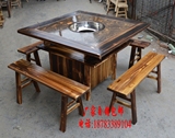 厂家批发大理石火锅桌椅 电磁炉液化气实木柜式火锅桌实木桌椅