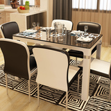 钢化玻璃餐桌椅组合现代简约6人 小户型烤漆餐桌4人 长方形饭桌子
