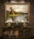 欧式手绘油画乡村山水风景FA247酒店会所有框客厅玄关壁炉装饰画