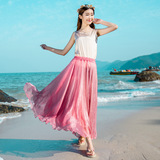 2016夏装新款波西米亚金丝雪纺半身裙长裙沙滩度假大摆裙仙女裙子