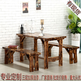 碳化小吃店咖啡厅快餐桌椅实木烧烤酒吧复古饭店餐桌木凳子组合
