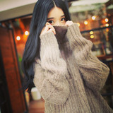 2015秋冬新款韩版高领宽松显瘦长袖短款羊毛针织衫套头毛衣女加厚