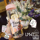 韩国简约小清新爱心字母可爱粉嫩透明学生女玻璃杯软妹水杯子水瓶