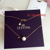 韩国代购J.ESTINA珍珠项链 925银镀玫瑰金 珍珠小皇冠锁骨项链