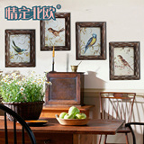 美式乡村风格　实木装饰画　小鸟套4实木画　实木沙发背景墙壁饰