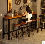 美式LOFT家用长吧台桌铁艺复古做旧工业餐桌高吧桌咖啡厅吧台桌椅