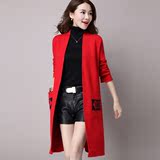 韩版宽松毛衣开衫外套 女 加厚中长款大红色外搭针织披肩长袖风衣