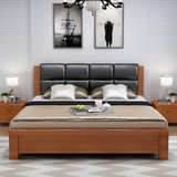 现代简约曲美简欧风格全实木床大床双人床2米2.2米北欧真牛皮高箱