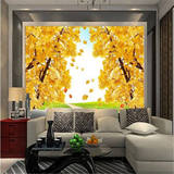 简约现代客厅电视背景墙纸 沙发温馨卧室壁纸 3D立体大型壁画枫叶