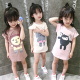 女童2016夏装新款韩版宝宝儿童夏季卡通棉质长款T恤短袖连衣裙