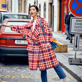 毛呢外套女2016冬季韩国新款加厚气质修身大码中长款千鸟格尼大衣