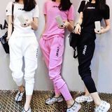 韩版新款大码修身显瘦时尚简约女装休闲九分裤短袖套装女运动套装