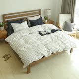 日式无印风格良品款水洗棉大格四件套床单床笠纯棉单双人被套床罩