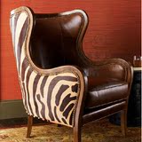 沙发椅美式布艺沙发 皮艺个性老虎椅 单人实木复古客厅沙发高背椅