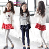 2016新款童装女童套装春秋韩版全棉长袖t恤+打底裤两件套裙式上衣