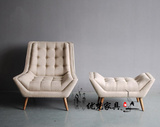 特价北欧现代沙发亚麻沙发椅/脚蹬单人客厅美式休闲椅子拉扣现货