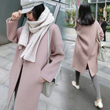 2016韩版新款茧型羊毛呢大衣女中长款时尚宽松西装领秋冬毛呢外套