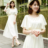 16夏新韩版荷叶袖波西米亚气质显瘦连衣裙度假沙滩裙雪纺长裙 特