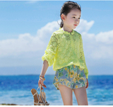 女童防晒衣2016夏季韩国外贸原单蕾丝花朵开衫薄款长袖外套空调衫