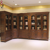 美式书柜全实木书架自由组合带门储物柜转角胡桃木书柜橱柜别墅柜
