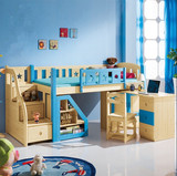 儿童实木床半高滑梯床多功能组合梯柜踏步床书柜书桌带安全护栏