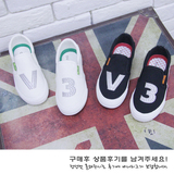 韩国V3童鞋儿童帆布鞋男童女童休闲鞋小白鞋一脚蹬2016新款铆钉潮