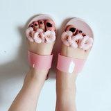 2016夏季甜美粉色花朵平底凉鞋沙滩鞋 露趾果冻凉鞋塑胶凉拖鞋女