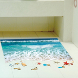 卫生间洗手间门口装饰仿真墙贴地板贴画逼真贴纸贝壳海浪贴3D沙滩