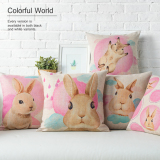 可爱兔子粉色卡通抱枕沙发靠垫办公室靠枕床头靠背棉麻布艺抱枕芯