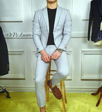 「YP」2016春夏季新款灰色西服套装男士修身纯色商务休闲西装