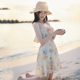 2016新款海边沙滩吊带裙夏季性感短裙收腰显瘦花朵印花雪纺连衣裙