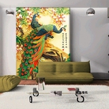 花鸟工笔孔雀图墙纸壁纸中式古典水墨国画大型壁画酒店电视背景墙