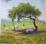 纯粹 名人手绘真迹- 朝鲜一级画家崔大成-原创朝鲜油画-牧羊在野