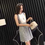 2016夏季新款韩版中长款修身名媛蕾丝连衣裙a型显瘦无袖花边裙子