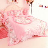 韩式公主风可爱纯棉全棉粉色四件套床上用品套件床单蕾丝床裙包邮