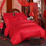 全棉提花贡缎四件套纯棉大红婚庆保暖被套床单床盖4件套床上用品