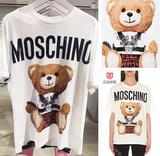 意大利代购Moschino 16夏新款 小熊妹妹短袖宽松白色情侣同款 T恤