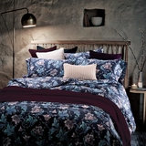 欧美全棉贡缎床上用品四件套 高端美式纯棉1.8m床单套件蓝色花卉