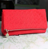 包邮  兰蔻红色折叠化妆包 专柜赠品包 收纳包手拿包 编织加绒面