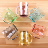 带手柄彩色家用玻璃水杯耐热加厚泡茶杯沥水盘酒杯架6只套装水具