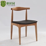 北欧实木餐椅家用简约咖啡椅复古西餐厅椅子靠背真皮书桌椅子橡木