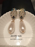 （Jennifer）韩国 珍珠彩色宝石 夸张耳环 新娘耳饰 耳钉韩国气质