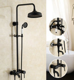 欧式全铜黑色花洒套装浴室带升降淋浴手持喷头淋雨复古冷热水龙头