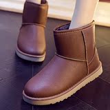 冬季新款纯色中筒雪地靴女短靴保暖短筒平底圆头防水学生加厚棉鞋