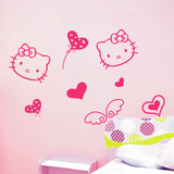 hello kitty猫蝴蝶结儿童房卧室床头浪漫电视背景卡通墙贴纸特价