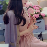 韩国代购moco美好岁月唯美格调淡雅薰衣草紫色针织开衫小外套毛衣