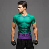 复仇者联盟绿巨人T恤超级英雄紧身衣男款圆领修身肌肉图案短袖T恤