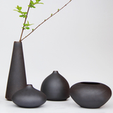 花器 陶瓷小花插 经典黑色艺术干花花瓶摆件 日式简约装饰花瓶