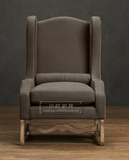 直销美式实木软包沙发椅欧式亚麻布艺老虎椅法式复古书椅阅读椅